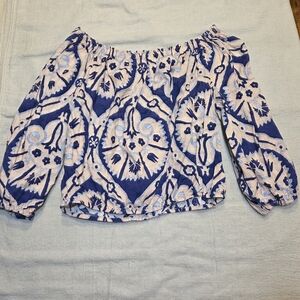 Christian Siriano Blue and Cream Patterned Top